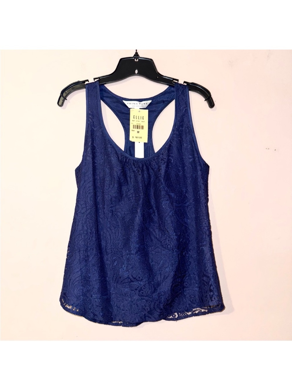 Vintage Trina Turk Navy Blue Racerback Lace Tank Top Size M NWT!